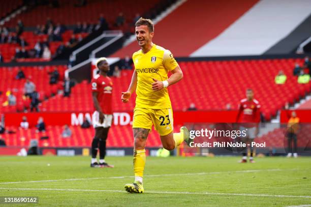 Joe Bryan of Fulham celebrates after scoring their side's first goal during the Premier League match between Manchester United and Fulham at Old...