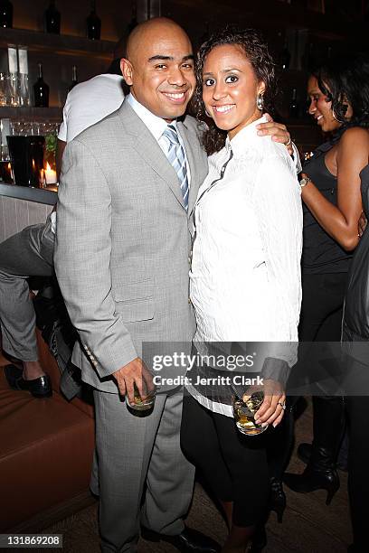 Paul Estevez and Nicole Marzan attend a Hennessey Black party to celebrate DJ D-Nice signing to Roc Nation DJ's at The Cooper Square Hotel on...