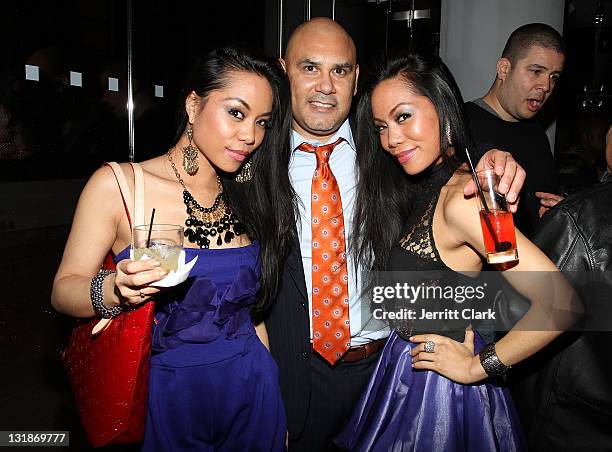 Tony Martinez and To-Tam and To-Nya Ton-Nu of Sachika attend a Hennessey Black party to celebrate DJ D-Nice signing to Roc Nation DJ's at The Cooper...