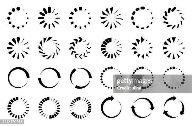 loading icon set - spinning loading screen stock illustrations