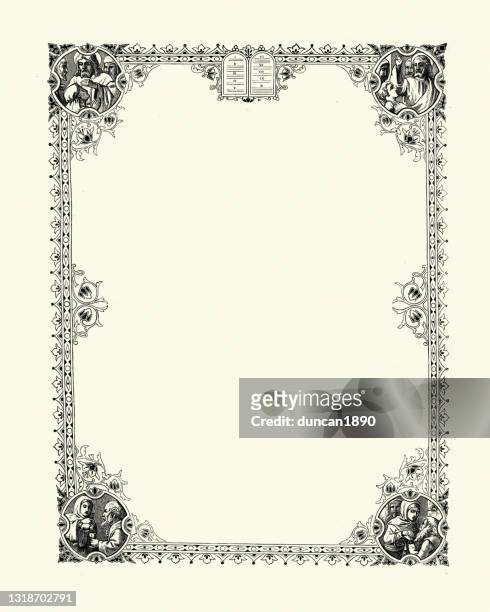 ornate 19th century style religious certificate border - certificate pattern stock illustrations