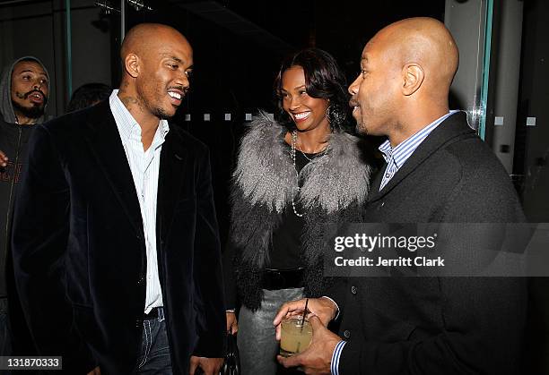 Stephon Marbury, Latasha Marbury and DJ D-Nice attend a Hennessey Black party to celebrate DJ D-Nice signing to Roc Nation DJ's at The Cooper Square...