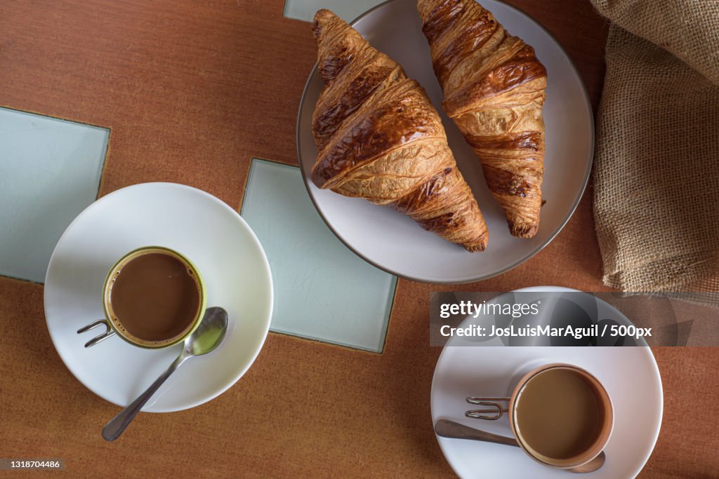 High angle view of breakfast on table