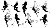 Collections of vector silhouettes of pregnant fairy.