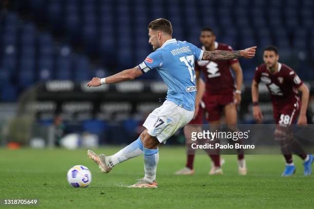 Ciro Immobile of S.S. Lazio misses from the penalty spot during the Serie A match between SS Lazio and Torino FC at Stadio Olimpico on May 18, 2021...