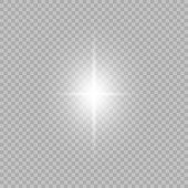 Vector glowing light effect. Shine, glare, flare, flash illustration. White png star on transparent stock illustration
