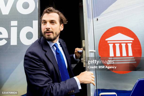 Forum voor Democratie leader Thierry Baudet is seen during a so-called Freedom Caravan political rally on the Malieveld on May 16, 2021 in The Hague,...