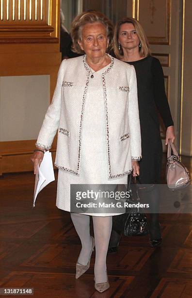 Madame Bernadette Chirac arrives for a conference dealing with the issue of "Vulnerable children on the run" at the Royal Palace on November 17, 2010...