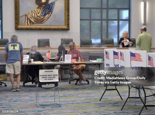 West Chester , PA. May,18 :A few voters get ballots at West Chester Ward 1 at Borough Hall Tuesday morning. .