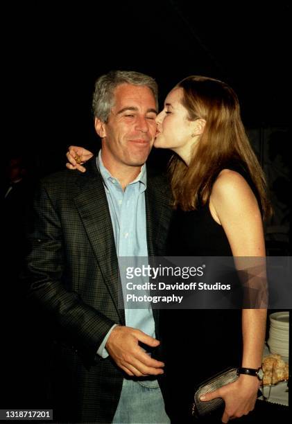 View of American socialite Jeffrey Epstein and Norwegian college student Celina Midelfart during a reception at the Mar-a-Lago estate, Palm Beach,...