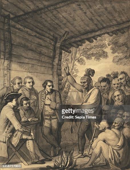 The Indians Giving a Talk to Colonel Bouquet in a conference at a Council Fire Near his Camp on the Banks of Muskingum in America.