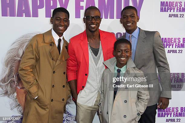 Kofi Boakye, Lance Gross, Kwesi Boakye and Kwame Boakye appear on the red carpet for Tyler Perry's Madea's Big Happy Family at The Dome at Arclight...