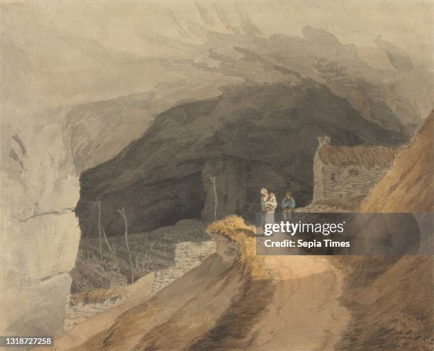 The Mouth of the Cavern at Castleton in the Peak of Derby, John White Abbott, 1763–1851, British Watercolor, pen and black ink, pen and brown ink,...