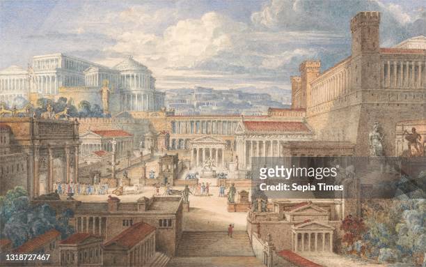 Scene in Ancient Rome: A Setting for Titus Andronicus, I, ii, Joseph Michael Gandy, 1771–1843, British, ca. 1830, Graphite, watercolor and gouache...