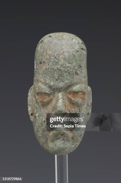 Head, originally from a Figure, reused as a Pendant, 900–400 B.C., Greenstone with pigment, 8 × 5 × 5 cm , Long after the demise of the Olmecs,...