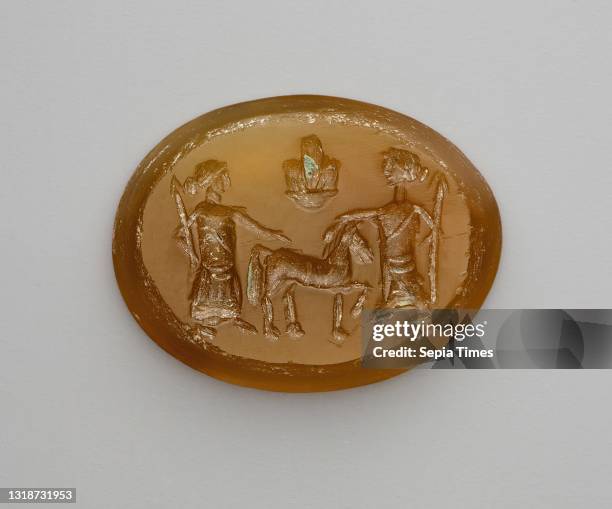 Carved intaglio gemstone, 1st–3rd century A.D., Carnelian, 1.5 × 1.1 cm , Roman, Syrian, Roman , Jewelry.