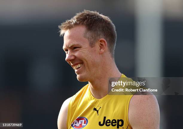 Jack Riewoldt of the Tigers looks on during a Richmond Tigers AFL training session at Punt Road Oval on May 19, 2021 in Melbourne, Australia.