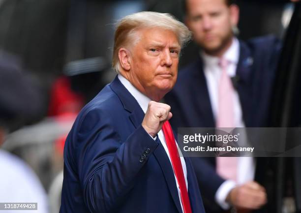 Former U.S. President Donald Trump leaves Trump Tower in Manhattan on May 18, 2021 in New York City.