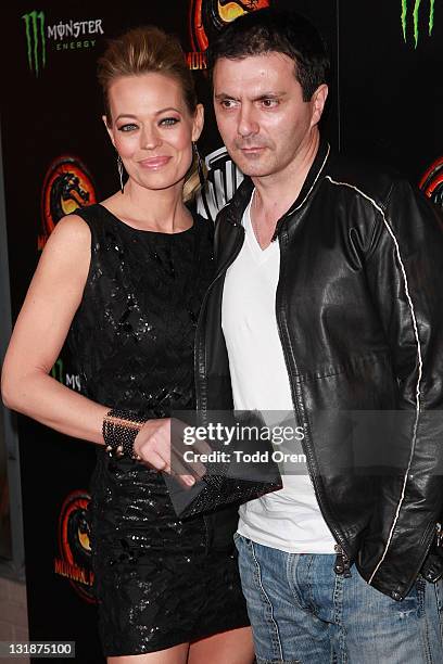 Actress Jeri Ryan and husband Christophe Eme attend the "Mortal Kombat Legacy" digital series premiere celebration at Saint Felix II on April 14,...