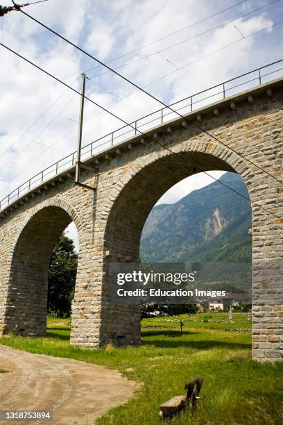 Switzerland, Canton Grisons, Bernina express, Brusio viaduct.