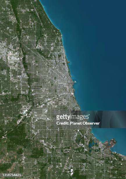 Color satellite image of Chicago, Illinois, United States. Image collected on June 14, 2020 by Sentinel-2 satellites.