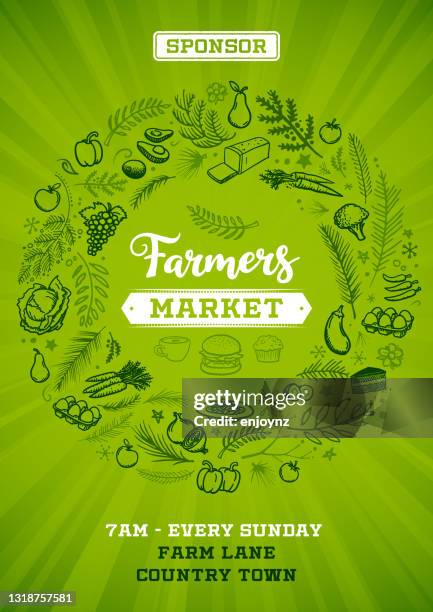 stockillustraties, clipart, cartoons en iconen met groene boeren marktposter - agricultural fair