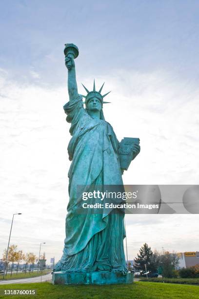 France, Alsace, Colmar, Replica of Statue of Liberty iby Frederic-Auguste Bartholdi.
