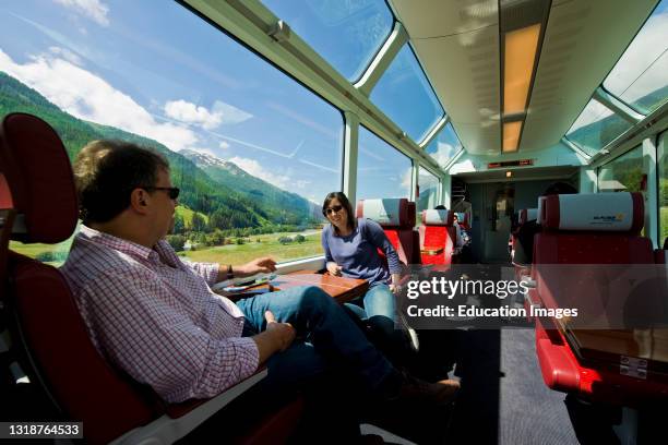 Switzerland, Canton Valais, Glacier express, tourists.