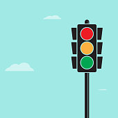 Traffic light pole with cloud vector on green background for flyers, bunners, presentations and posters. illustration