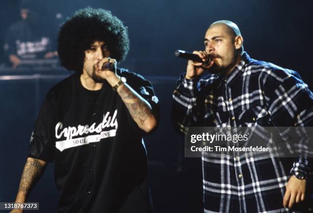 Real and Sen Dog of Cypress Hill perform during Smokin' Grooves at Shoreline Amphitheatre on July 26, 1997 in Mountain View, California.