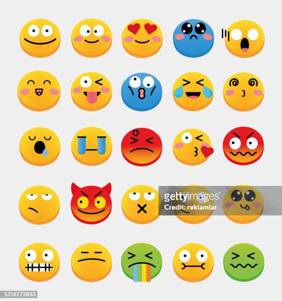  Conjunto De Vectores De Emojis Sonrientes Colección De Emojis De Dibujos Animados De Color Naranja De Diseño Plano Llanto Sonrisa Risas Alegres Tristes Enojados Y Caras Felices Emoticonos Vector Conjunto Ilustración De