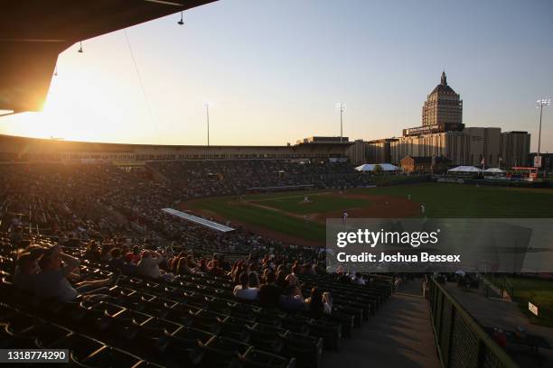 Ben Braymer of the Rochester Red Wings throws a pitch in the third inning against the Scranton/Wilkes-Barre RailRiders at Frontier Field on May 18,...