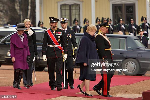 Queen Sonja of Norway, Princess Mette-Marit of Norway, Prince Haakon of Norway, Lithuania's President Dalia Grybauskaite and King Harald V of Norway...