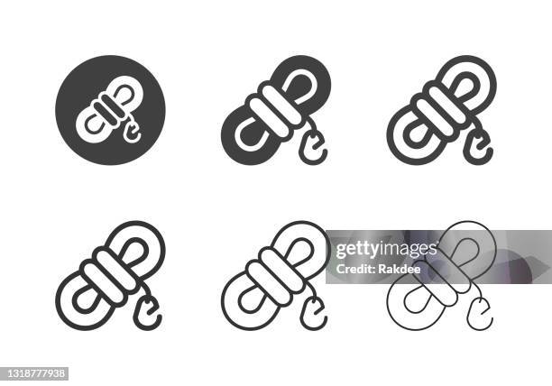 stockillustraties, clipart, cartoons en iconen met het beklimmen van de pictogrammen van het touw - multi reeks - karabijnhaak