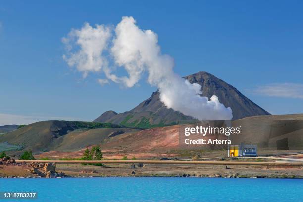 Bjarnarflag Geothermal power station / Bjarnarflagsvirkjun, operated by Landsvirkjun near Námafjall Mountain in the geothermal area of Mývatn,...
