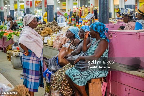 Creole women at the Centrale Markt / covered central market in the city centre of Paramaribo, Suriname / Surinam.
