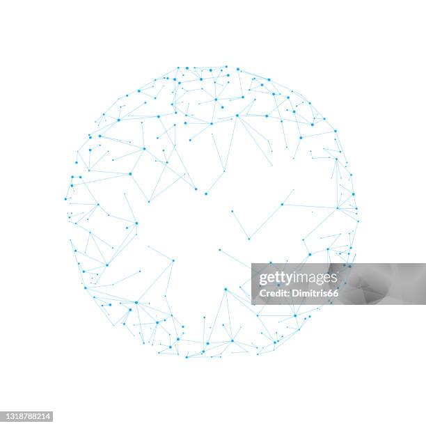 ilustraciones, imágenes clip art, dibujos animados e iconos de stock de esfera con líneas y puntos conectados. concepto de tecnología futurista digital. - juntar los puntos