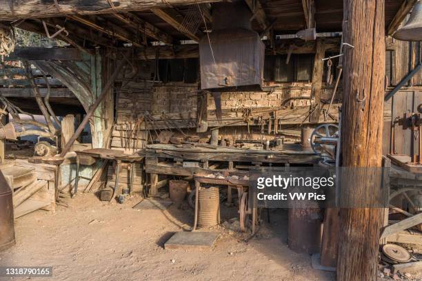 The old blacksmith shop with tools in the old mining ghost town of Goldfield, Arizona..