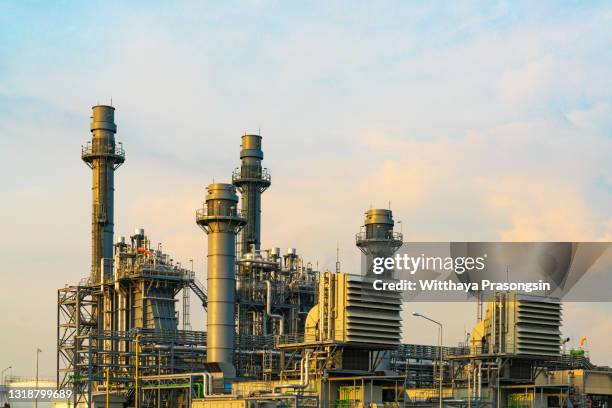 gas turbine electrical power plant with twilight - gas turbine electrical power plant stock pictures, royalty-free photos & images