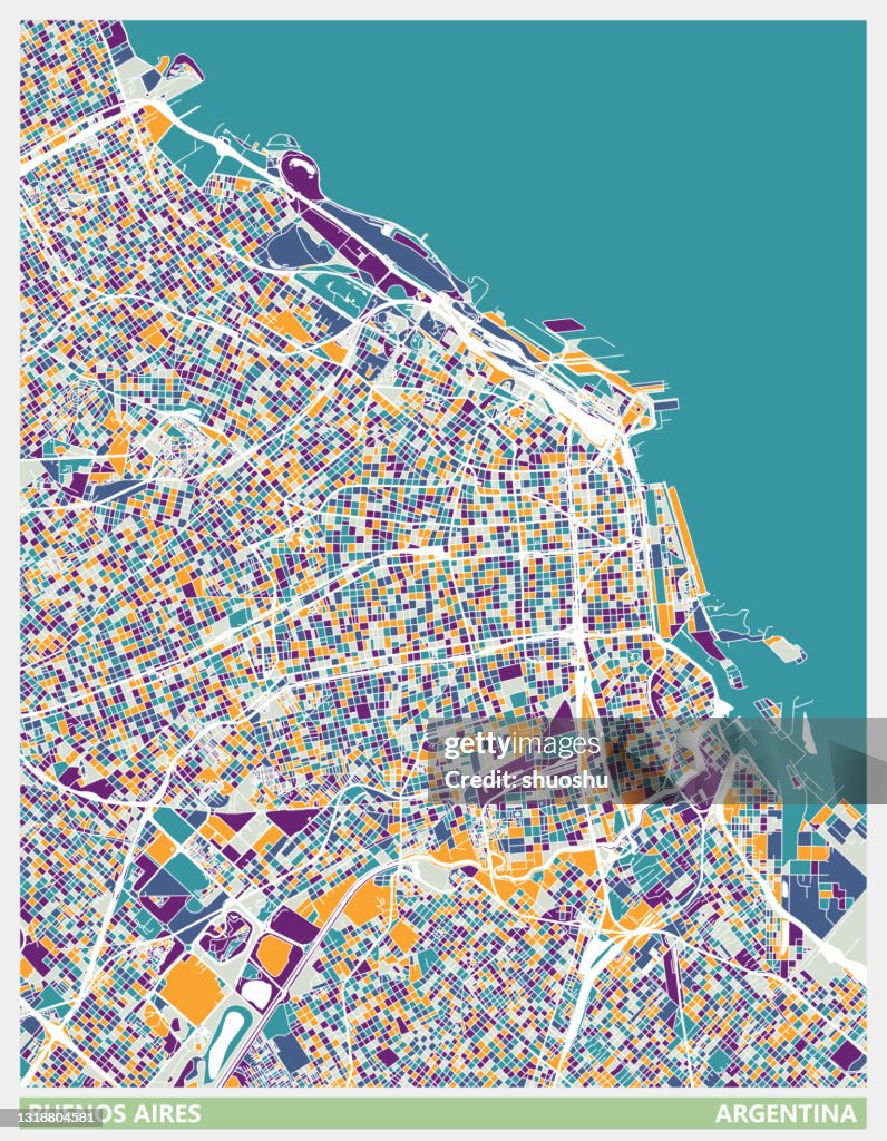 Art illustration style map,Buenos Aires city,Argentina
