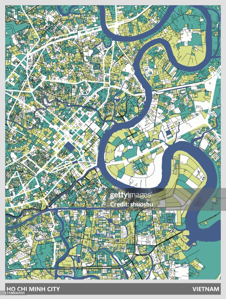 Art illustration style map,Ho Chi Minh city,vietnam