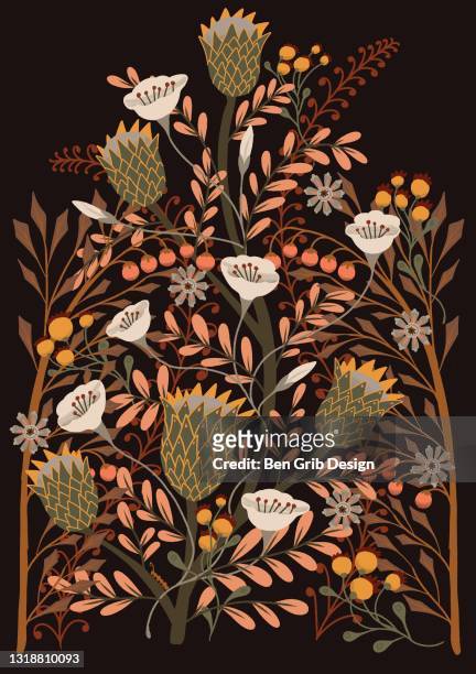 illustrated floral arrangement - botanical stockfoto's en -beelden