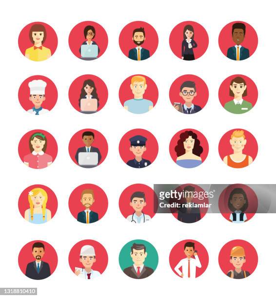 a group of cartoon worker characters with different professions. businessmen and business women avatars - various occupations stock illustrations