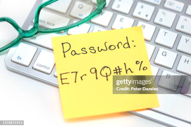 perfect password on post it note - password strength stock pictures, royalty-free photos & images