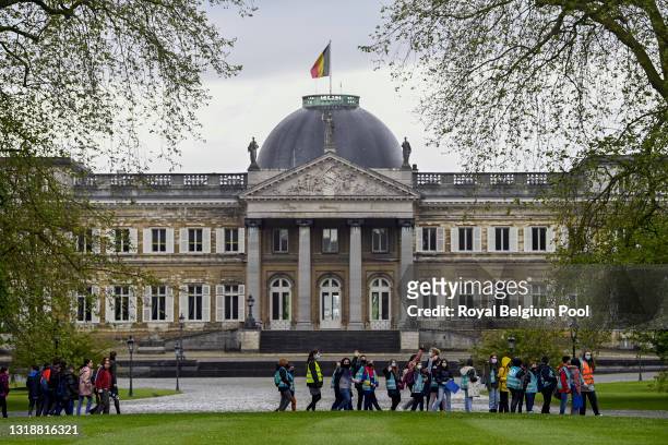 King Philippe of Belgium welcomes classes in the fifth primary of schools for a guided walk to discover the biodiversity of the Royal domain of...