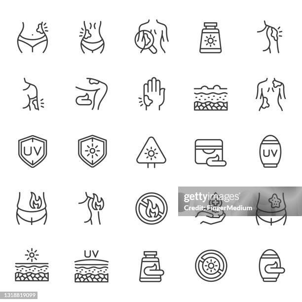 ilustraciones, imágenes clip art, dibujos animados e iconos de stock de conjunto de iconos de quemaduras en la piel - burn injury