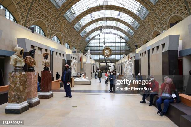 Visitors are back at Musee d'Orsay on May 19, 2021 in Paris, France. The country is taking steps to ease the lockdown measures that President...