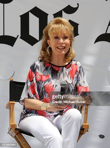 Actress Barbara Eden speaks onstage at day 2 of the 16th Annual Los Angeles Times Festival of Books held at USC on May 1, 2011 in Los Angeles,...