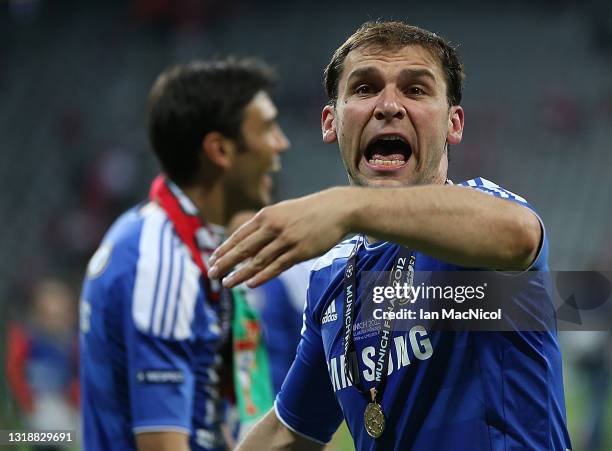 Branislav Ivanovic of Chelsea celebrates during UEFA Champions League Final between FC Bayern Muenchen and Chelsea at the Fussball Arena München on...
