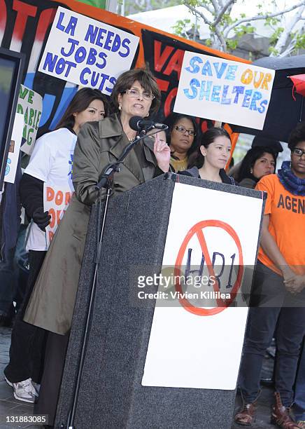 Congresswoman Lucille Roybal-Allard speaks at the Downtown Los Angeles Rally In Opposition Of HR1 With Mayor Antonio Villaraigosa at Edward Roybal...